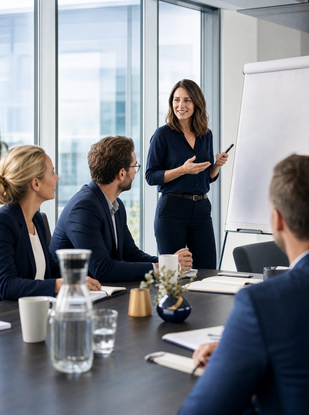 Seminar-Situation bei der BSB-Akademie: Gruppe im Austausch mit Trainer am Flipchart